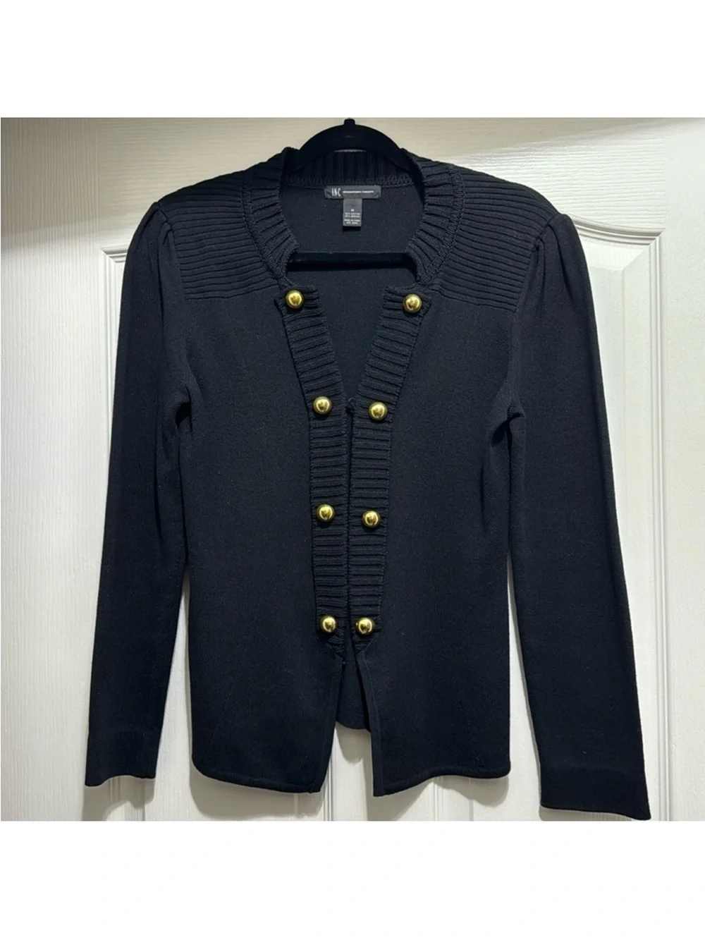 Black Military-Style Knit Jacket with Gold Buttons